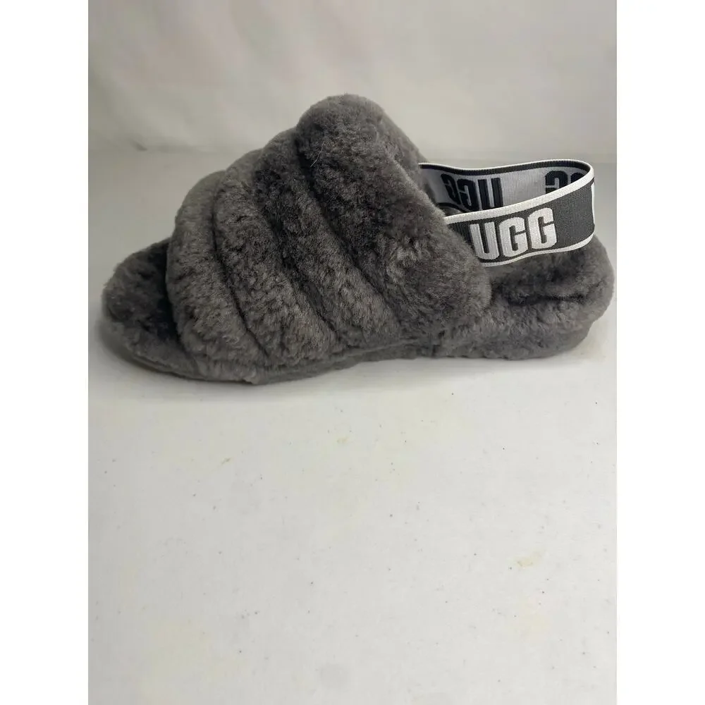 UGG Womens Soft Fluff Yeah Slide Slippers Size 6 Shoes Sandal Gray Charcoal Clog